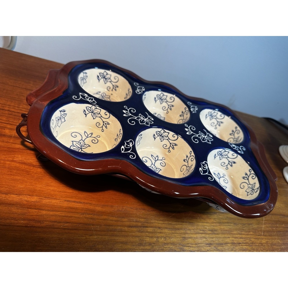 Temptations by Tara Blue Floral Lace 6-Hole Cupcake Muffin Pan W Holder